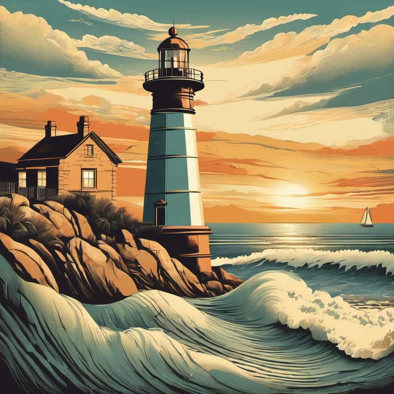 Image generated by Image Desk from that prompt: a vintage travel poster of a coastal lighthouse at sunset