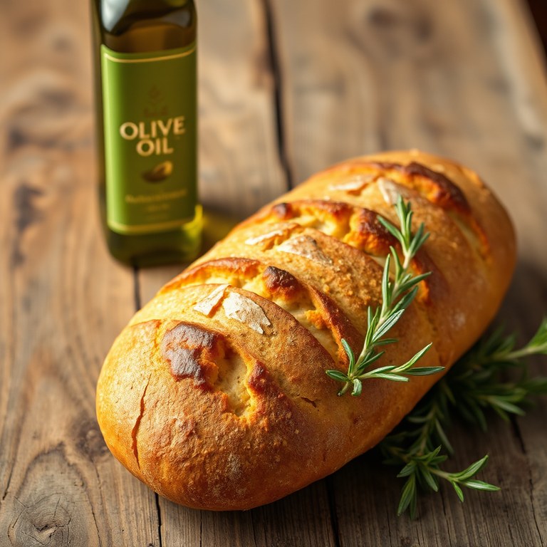 Image generated by Image Desk from that prompt: a still life of fresh bread, olive oil and rosemary on a rustic table
