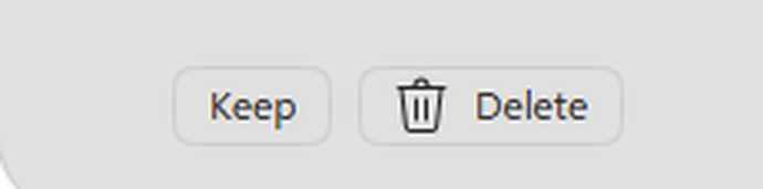 Close-up of the Edge downloads controls showing a Keep button beside a Delete button.
